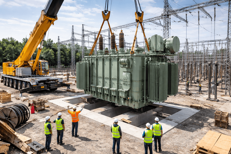 Sizing a Distribution Transformer for the Future Transformer being installed by a crane at a construction site