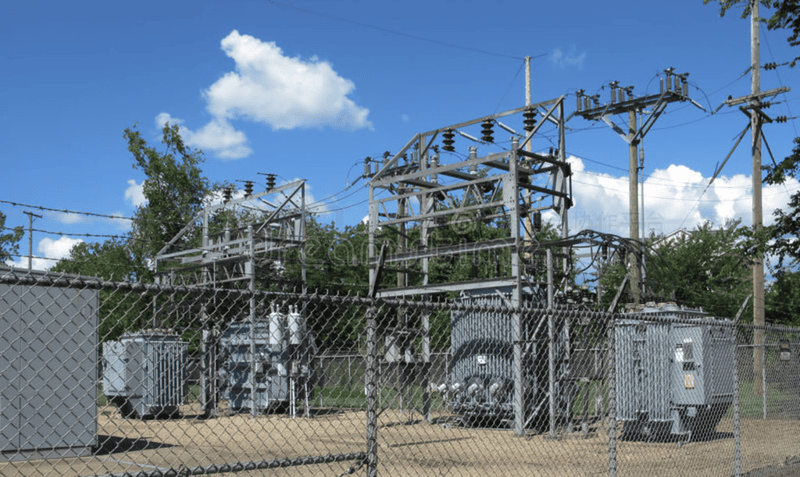 US substation fenced yard transformers